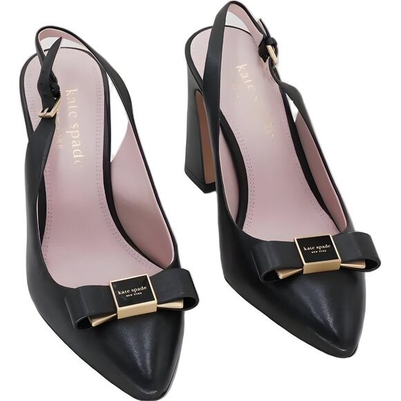 Kate Spade Bowdie Slingback Pumps Black Leather Bow Heels US 5.5M EU 36